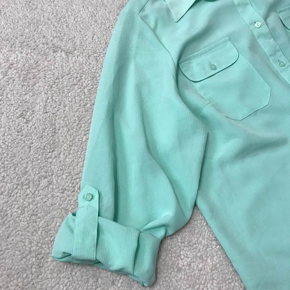 Mint Green Long Sleeve Top Button Down Blouse Pit to Pit 25" Size 2X 🚨 - Picture 8 of 13